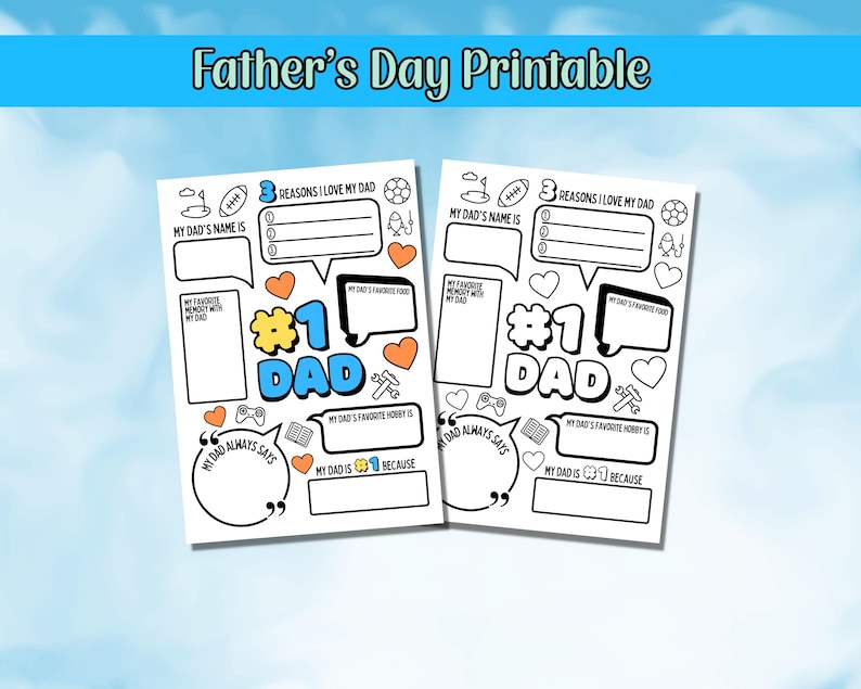 Father's Day Printable, All About My Dad, Fathers Day Gift, Card for Dad, Activity Page, Fathers Questionnaire, Fathers Day Activity image 1