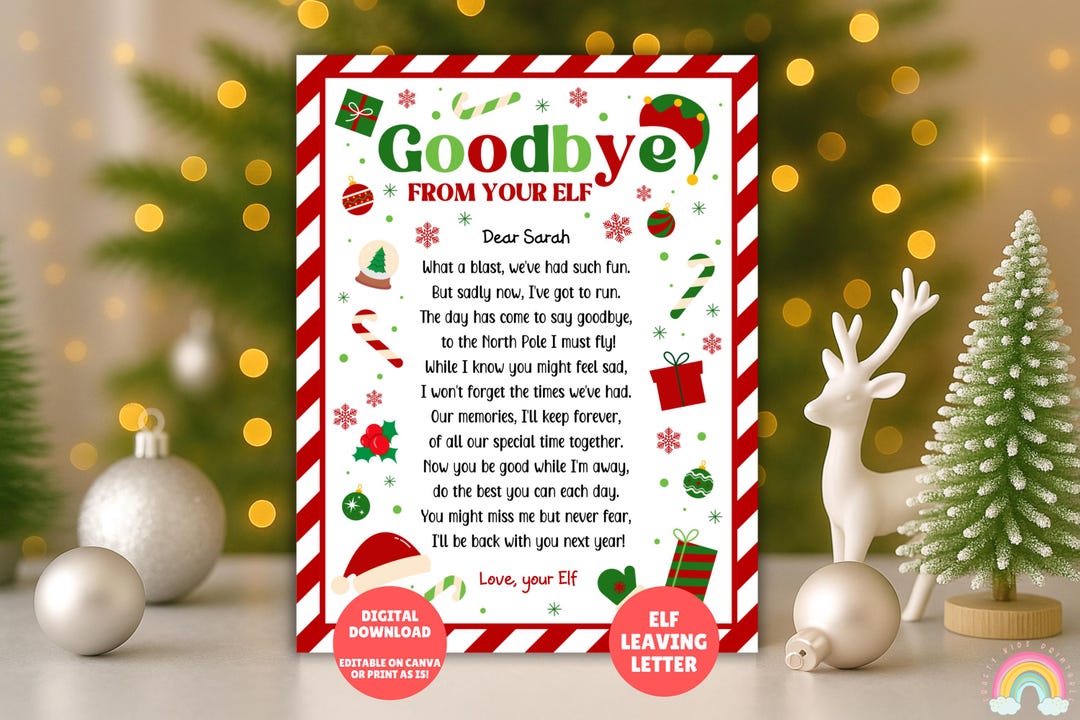 EDITABLE Elf Goodbye Letter, Elf Departure Letter, Elf Farewell Letter ...