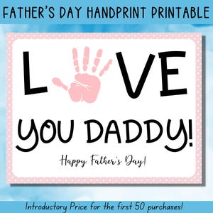 Afdrukbaar Vaderdag, hou van je papa handafdruk kunst, vaderdagcadeau, vaderdag handafdruk kunst, activiteitenpagina, papa ambachtelijke activiteit