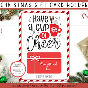 EDITIERBARE druckbare Weihnachtsgeschenkkartenhalter, Lehrer Weihnachtskarte, Lehrer Geschenkkarte Weihnachten, Lehrer Weihnachtsgeschenk, Kaffee Geschenkkarte