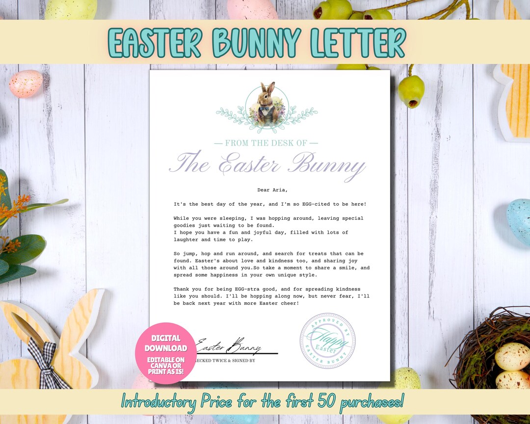 EDITABLE Letter From Easter Bunny, Purple Printable Easter Bunny Letter ...