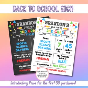 編集可能な黒板の新学期サイン、印刷可能な学校サイン、編集可能な学校サイン、編集可能な学校サイン、新学期初日