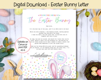 EDITABLE Letter From Easter Bunny, Colorful Printable Easter Letter, Easter Printable, Official Letter from The Desk of the Easter Bunny