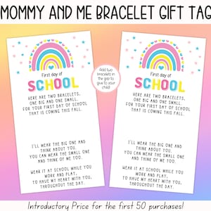 EDITIERBARE Mama und ich Armband-Tag, Erster Tag der Schule Armband Geschenkanhänger, Back To School Geschenkanhänger, passende Armbänder Geschenk