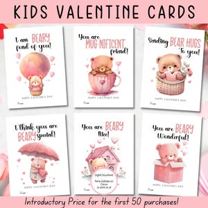 EDITABLE Classroom Valentines Day Cards, Printable Teddy Bear Valentine Cards, Kids Valentines, Instant Download Kids Valentines Day Cards