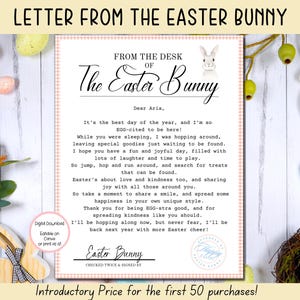 Carta EDITABLE del Conejo de Pascua, Carta imprimible rosa del Conejo de Pascua, Imprimibles de Pascua, Carta oficial del Escritorio del Conejo de Pascua