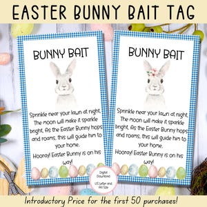 Easter Bunny Bait Tag, Easter Gift Tags, Easter Printables, Easter Basket Tags, Blue Printable Treat Bag Tag, Easter Bunny Letter