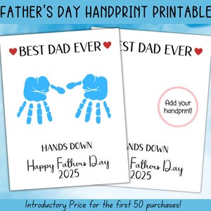 Afdrukbaar Vaderdag, handafdruk beste vader ooit, vaderdagcadeau, handafdruk vaderdag kunst, activiteitenpagina, ambachtelijke activiteit papa, vaderdagcadeau