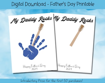 Father's Day Printable, My Daddy Rocks Handprint Art, Fathers Day Gift, Fathers Day Handprint Art, Activity Page, Daddy Craft Activity