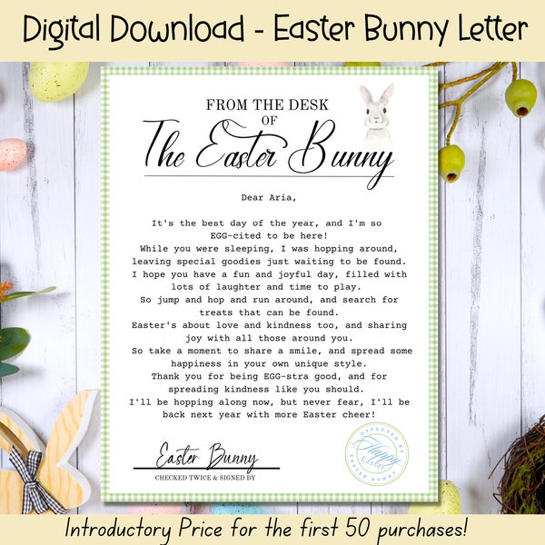 EDITABLE Letter From Easter Bunny, Green Printable Easter Bunny Letter, Easter Printables, Official Letter from The Desk of the Easter Bunny