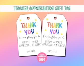 EDITABLE Teacher Appreciation Gift Tag, Staff Appreciation Gift Tag, Teacher Thank You Gift Tags, End Of Year School Tag, Preschool