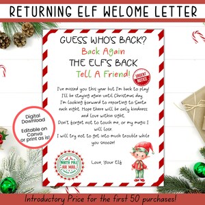 Carta de llegada de elfo editable, carta de bienvenida de elfo, carta de regreso de elfo, carta de regreso de elfo, carta de regreso de elfo, plantilla de carta de elfo, kit de elfo