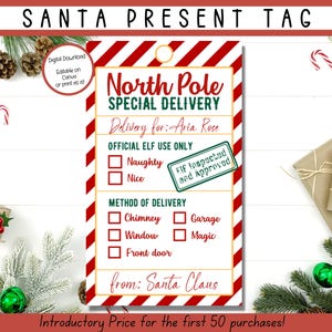 EDITIERBARER Weihnachtsgeschenkanhänger, Nordpol-Lieferanhänger, Geschenk von Santa am Weihnachtsmorgen, offizieller Weihnachtslieferanhänger