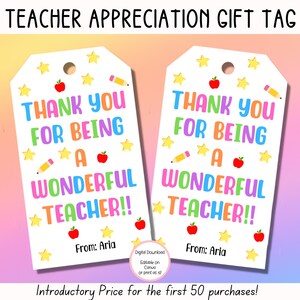 EDITABLE Teacher Appreciation Gift Tag, Staff Appreciation Gift Tag, Teacher Thank You Gift Tags, End Of Year School Tag, Preschool