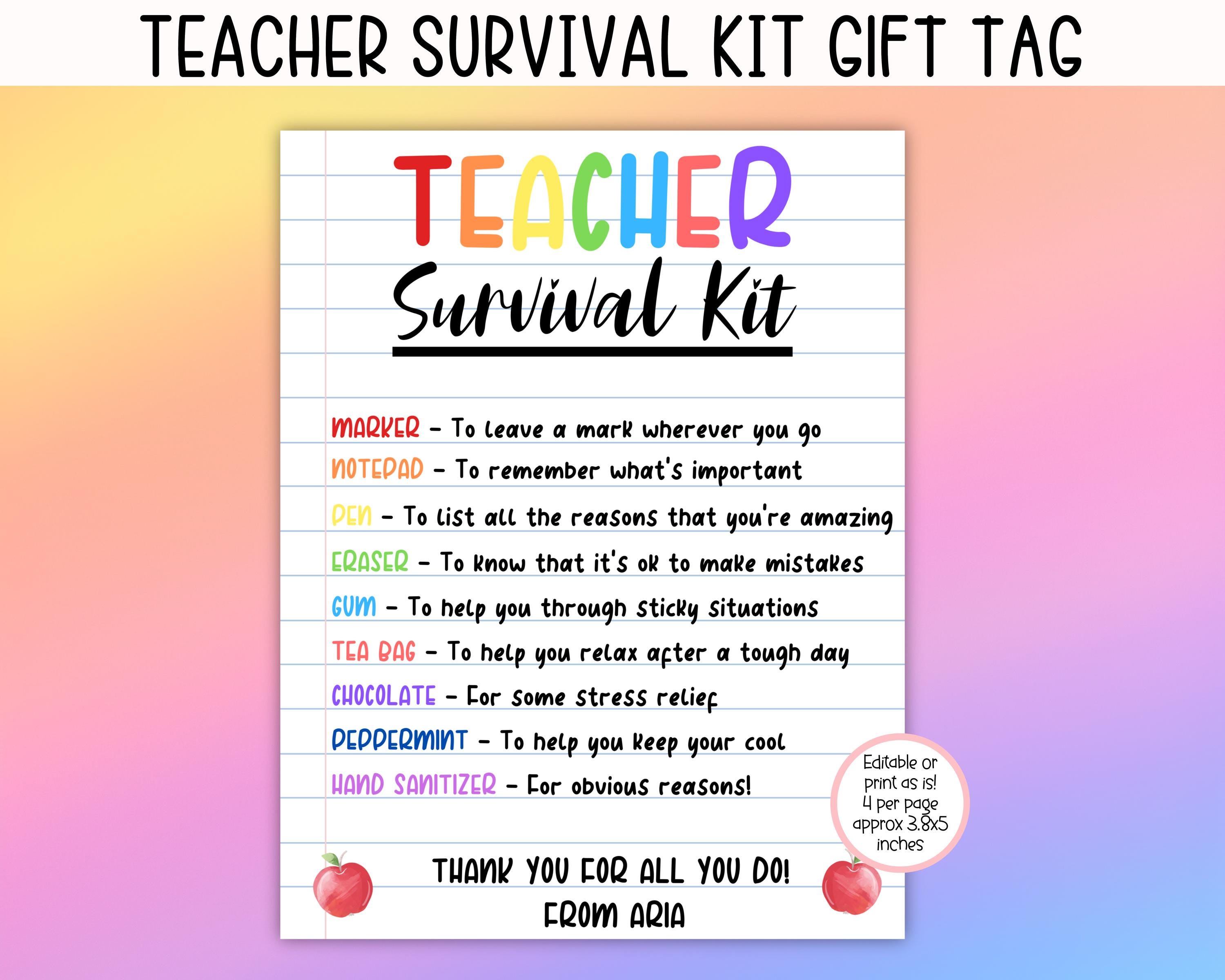 EDITABLE Teacher Survival Kit, First Day Of School Gift Tag, Back To School Gift Tag, Teacher Thank You Gift Tags, First Day Of School