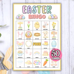Easter Bingo Game, 50 Easter Bingo Cards, Kids Easter Game, Work Easter Game, Printable Easter Game, Easter Party Game, Easter Activity