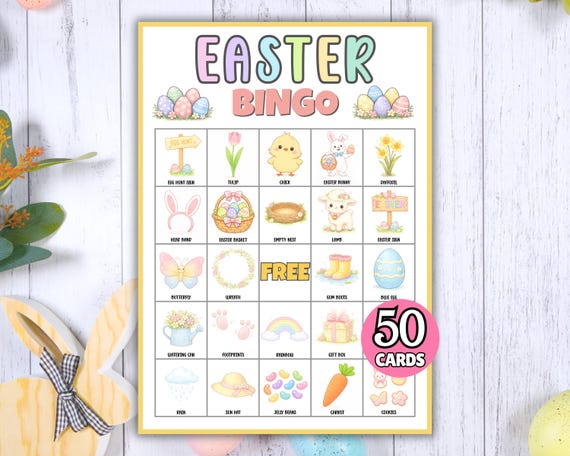 Easter Bingo Game, 50 Easter Bingo Cards, Kids Easter Game, Work Easter Game, Printable Easter Game, Easter Party Game, Easter Activity