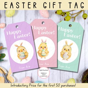 Étiquettes modifiables pour Pâques poussin coloré, impressions de Pâques, panier de Pâques pour enfants, étiquettes imprimables pour panier de Pâques, étiquette de sac à friandises imprimable