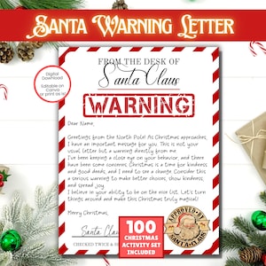 Carta de advertência do Papai Noel EDITÁVEL, Carta do Papai Noel, Carta da lista de travessuras, Carta do Papai Noel, Papel timbrado do Papai Noel, Papel timbrado oficial do Papai Noel