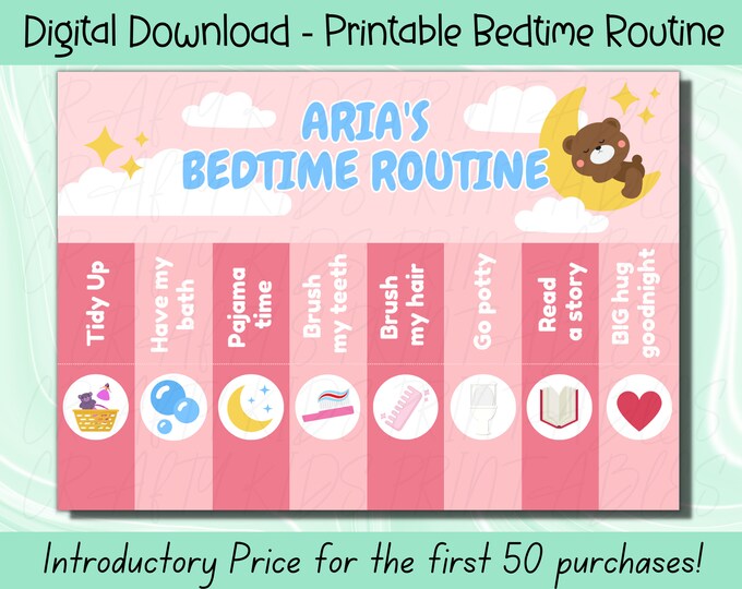 Bedtime Routine Chart, Bedtime Chart for Toddlers, Chore Chart for Kids ...