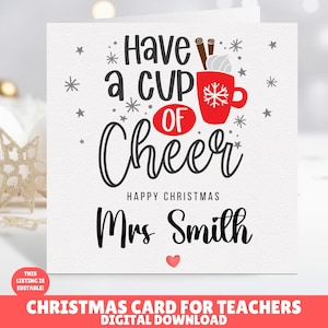 Carte de Noël modifiable pour enseignant, carte de Noël personnalisée pour enseignant, porte-carte cadeau café pour enseignant, porte-carte cadeau enseignant, Noël