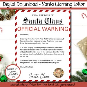EDITABLE Santa Warning Letter, Letter From Santa, Naughty List Letter ...