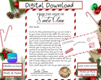 Letter from Santa On Christmas Morning, Printable Santa Stationary, Official Santa Letterhead Stationary, Official Santa Stamped Envelope