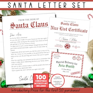 EDITIERBARER Brief von Santa Set, Santa Stationary, Offizieller Santa Briefkopf Stationär, Nordpolpost, Nette-Listen-Zertifikat, Umschlag