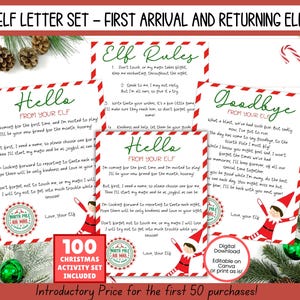 EDITABLE Elf Letter Set,  Elf Welcome Letter, Elf Arrival Letter, Elf Letter, Elf Rules, Elf Printable, Elf Accessories, Elf Props, Set of 4