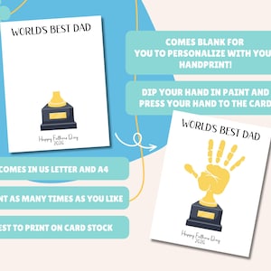 Father's Day Printable, Fathers Day Art Bundle, Fathers Day Gift, Fathers Day Handprint Art, Activity Page, Daddy Craft Activity image 2
