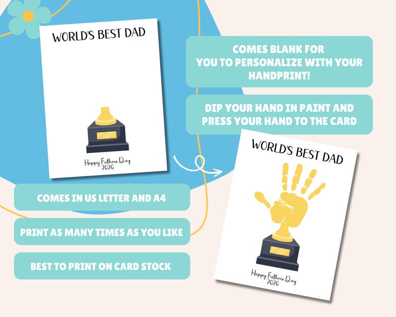 Father's Day Printable, Fathers Day Art Bundle, Fathers Day Gift, Fathers Day Handprint Art, Activity Page, Daddy Craft Activity image 2