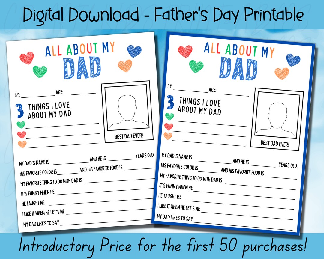 All About My Dad Printable Father's Day Printable - Etsy