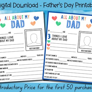 All About My Dad Printable Father's Day Printable - Etsy