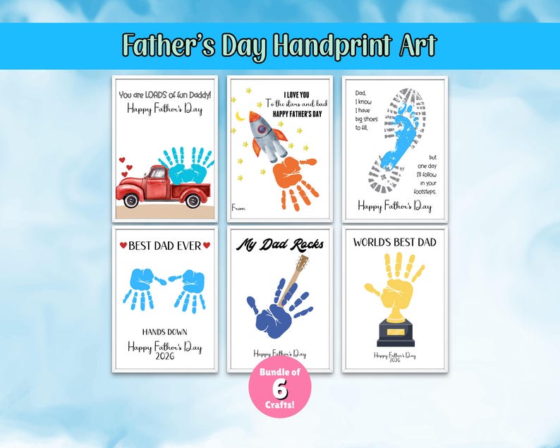 Father's Day Printable, Fathers Day Art Bundle, Fathers Day Gift, Fathers Day Handprint Art, Activity Page, Daddy Craft Activity image 1
