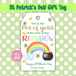 EDITABLE St Patrick's Gift Tag, St Patricks Day Gift, Rainbow St Patricks Day Tag, Pot Of Gold St Paddys, St Patricks Day Game Gift Tag