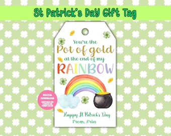 EDITABLE St Patrick's Gift Tag, St Patricks Day Gift, Rainbow St Patricks Day Tag, Pot Of Gold St Paddys, St Patricks Day Game Gift Tag