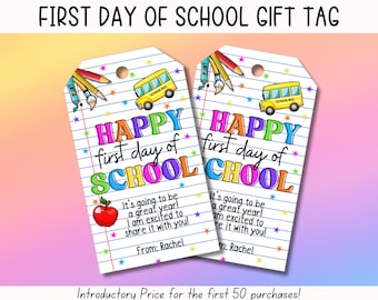 EDITABLE First Day Of School Gift Tag, Back To School Gift Tag, Teacher Thank You Gift Tags, First Day Of School Printable, Preschool