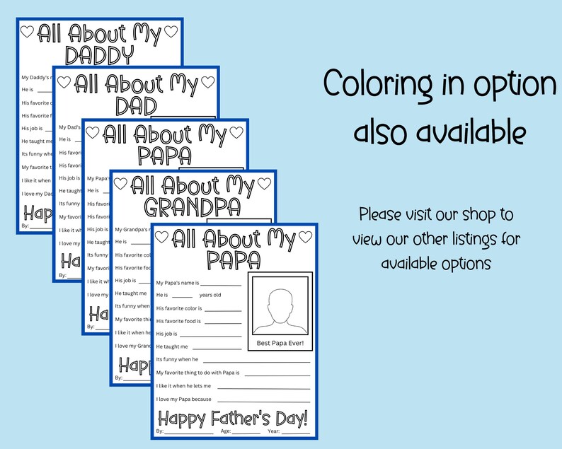 Father's Day Printable, All About My Daddy, Fathers Day Gift, Card for ...