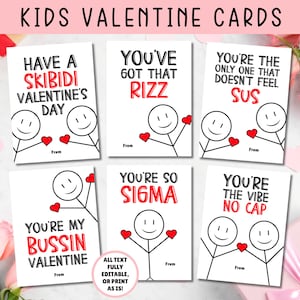 EDITABLE Slang Kids Valentine's Day Cards, Funny Classroom Valentine, Tween School Valentines, Valentine cards for kids, Gen Z, Gen Alpha