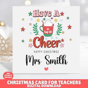 Tarjeta de Navidad para maestros editable, tarjeta de Navidad personalizada para maestros, tarjeta de Navidad para maestros, tarjetero de regalo para maestros, Navidad para maestros