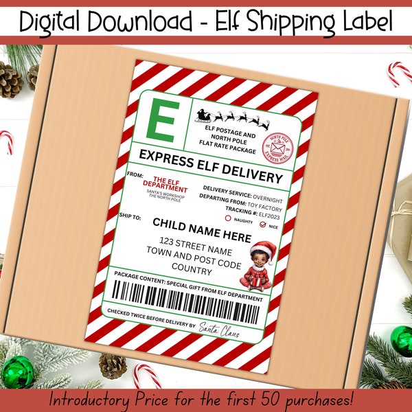 EDITABLE Elf Shipping Label, North Pole Delivery Tag, Santa Mail, Official Santa Delivery Tag, North Pole Sticker, Black Elf Arrival Package