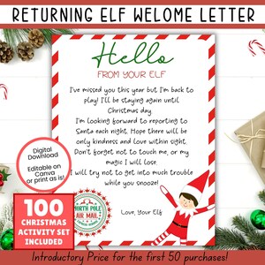 EDITABLE Elf Arrival Letter, Elf Welcome Letter, I'm Back Elf Letter, Elf Return Letter, Elf is Back Letter, Elf Letter Template, Elf Kit