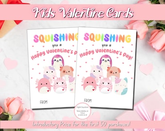 EDITABLE Squish Valentine Cards, Classroom Valentines Day Cards, Kids Valentines, Valentine cards for kids classroom, Squishy Valentine