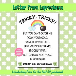 EDITABLE Leprechaun Letter, Leprechaun Trap Letter, Letter From Leprechaun, Leprechaun Note, Kids St Patrick's Day Printable, St Paddy's Day image 1