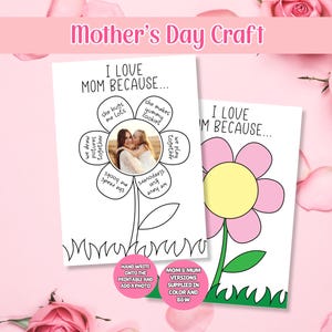 Mother's Day Printable, I love my Mom because, Mothers Day Gift, Card for Mum, Mothers Day Coloring In Page, Mothers Day Activity Page image 1