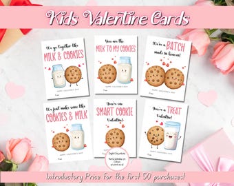 EDITABLE Cookies and Milk Valentine Cards, Classroom Valentines Day Cards, Kids Valentines, Valentine cards for kids classroom, School