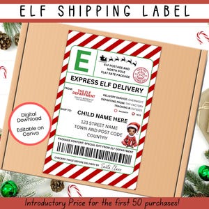 EDITABLE Elf Shipping Label, North Pole Delivery Tag, Santa Mail, Official Santa Delivery Tag, North Pole Sticker, Black Elf Arrival Package
