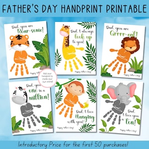 Afdrukbaar Vaderdag, jungle handafdruk kunstbundel, vaderdagcadeau, vaderdag handafdruk kunst, activiteitenpagina, ambachtelijke activiteit papa