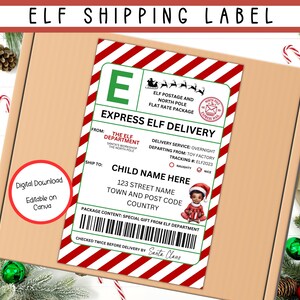 EDITABLE Elf Shipping Label, North Pole Delivery Tag, Santa Mail, Official Santa Delivery Tag, North Pole Sticker, Black Elf Arrival Package