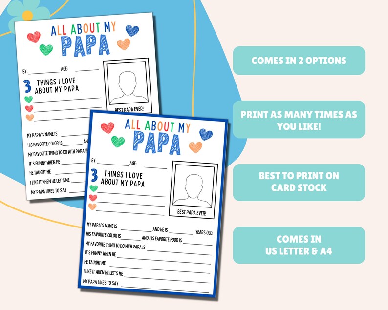 All About My Papa Printable, All About Papa, Father's Day Printable ...